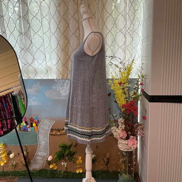 For Cynthia Denim Blue Midi Dress with Colorful Hem - Picture 2 of 6